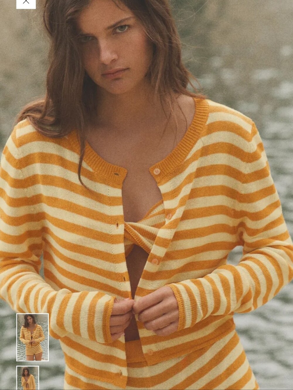 Zara Yellow and Cream Striped Knit Cardigan